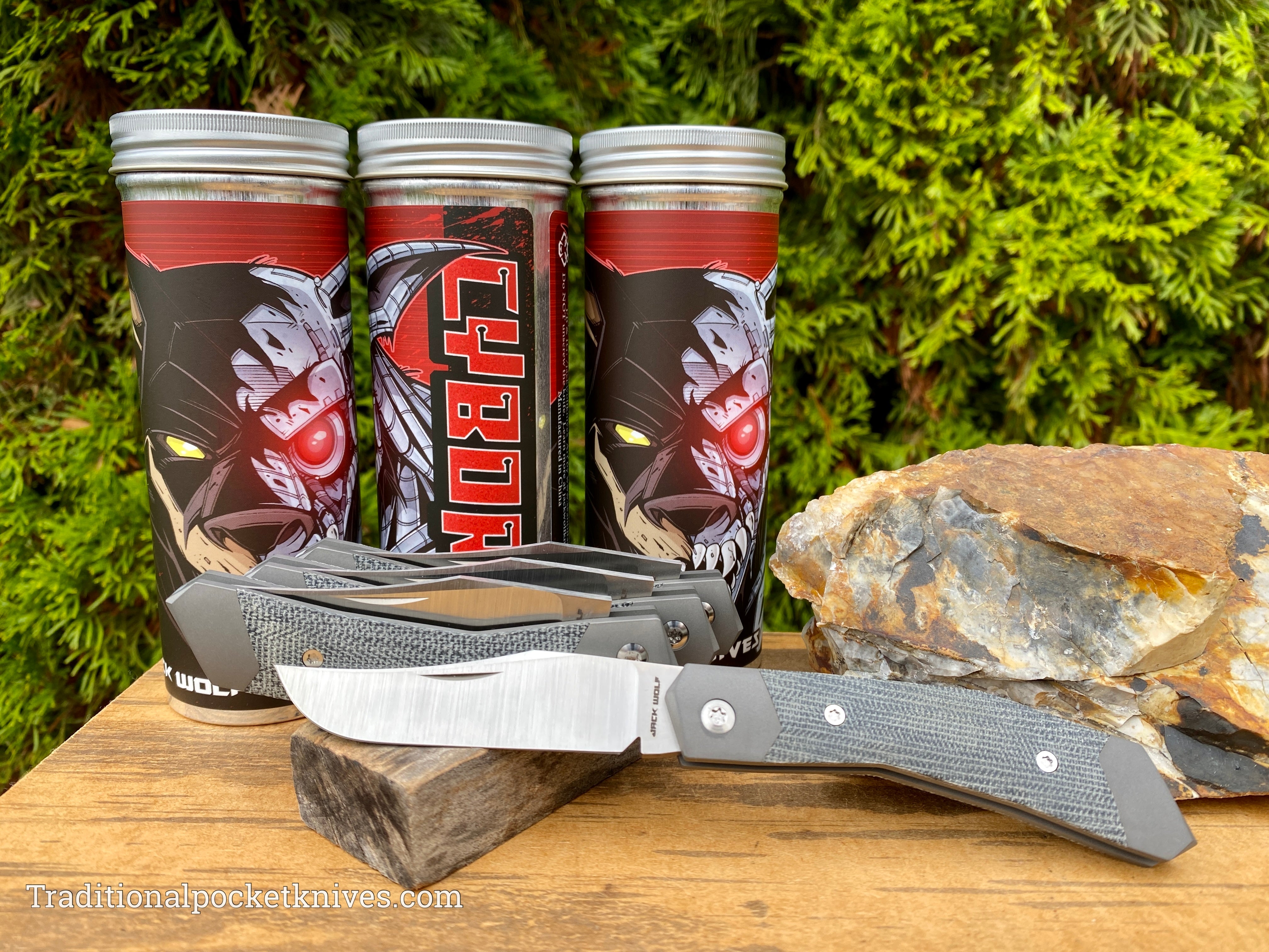 Jack Wolf Knives Cyborg Jack Black Canvas Micarta - C. Risner