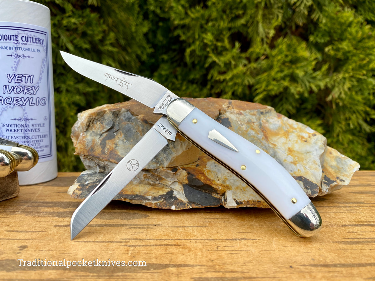 Great Eastern Cutlery #888222 Tidioute Cutlery Bayou Trapper Yeti Ivory Acrylic