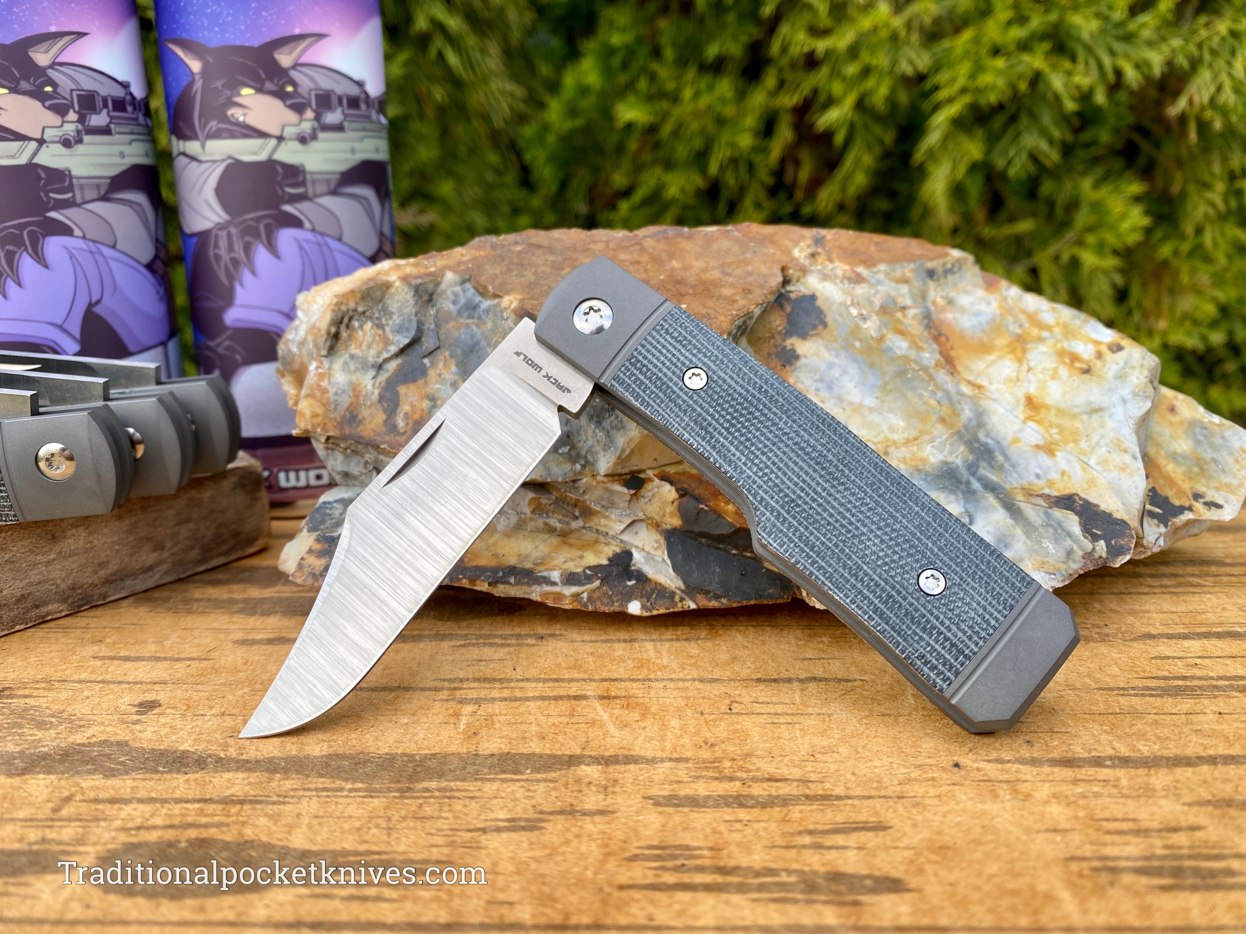 Jack Wolf Knives Sharpshooter Jack Black Canvas Micarta - C