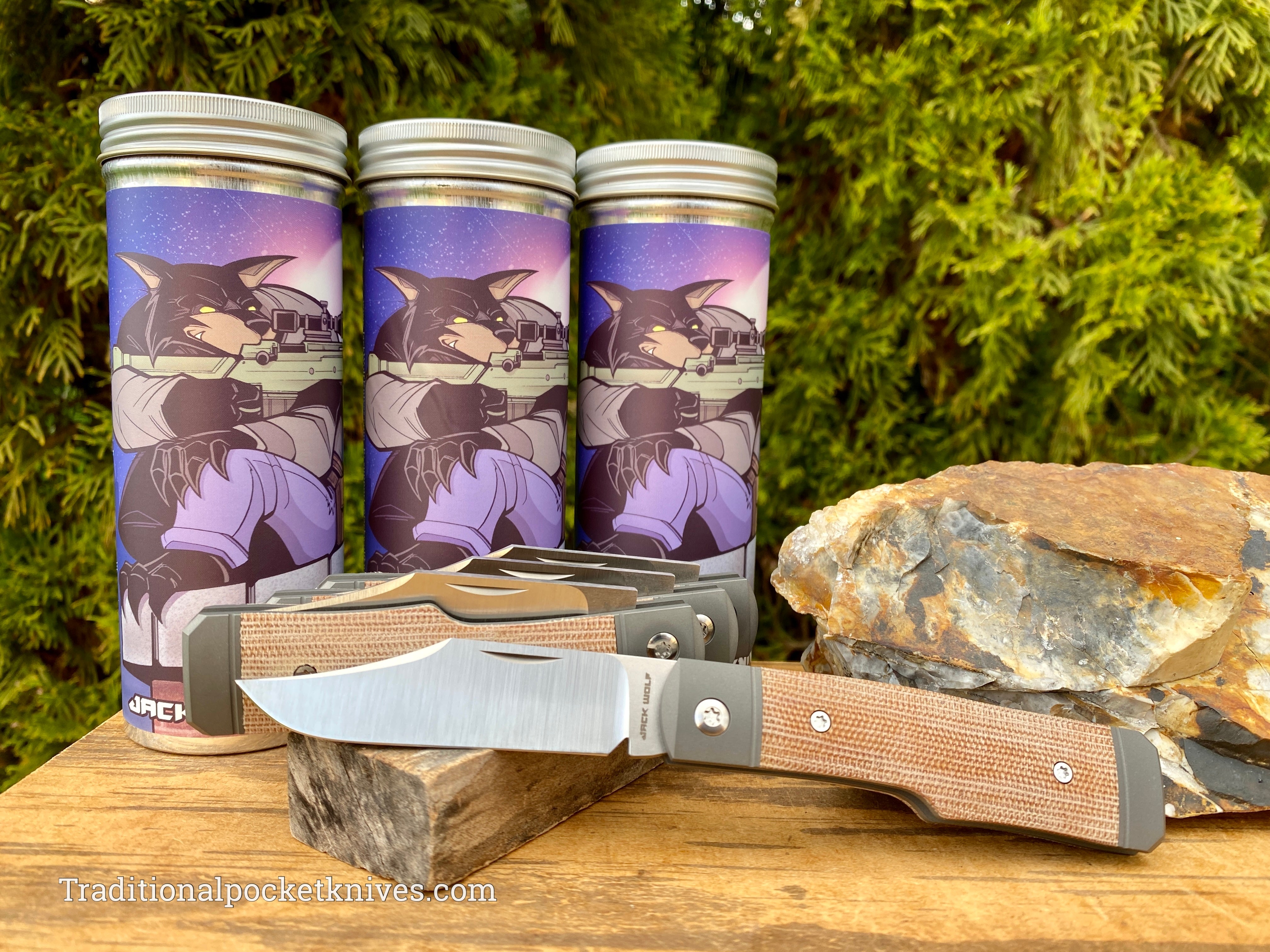 Jack Wolf Knives Sharpshooter Jack Natural Canvas Micarta - C