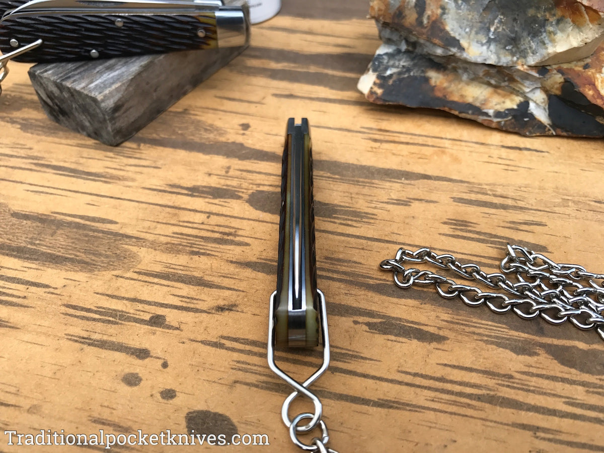 Great Eastern Cutlery #152118 Bail&amp;Chain Tidioute Cutlery Huckleberry Boys Knife Antique Yellow Jig Bone