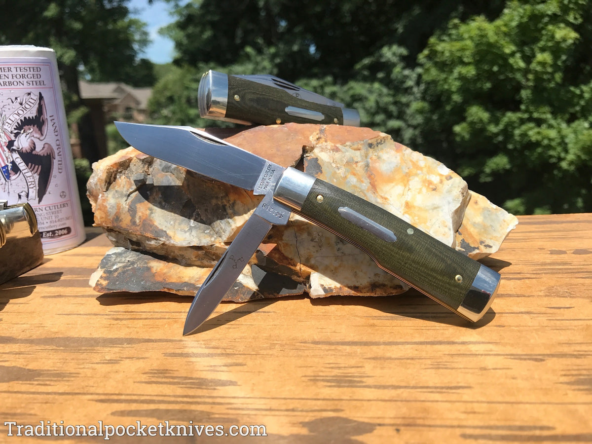 Great Eastern Cutlery #441218 Tidioute Cutlery Buffalo Jack OD Green Linen Micarta