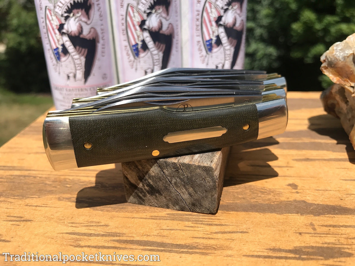 Great Eastern Cutlery #441218 Tidioute Cutlery Buffalo Jack OD Green Linen Micarta
