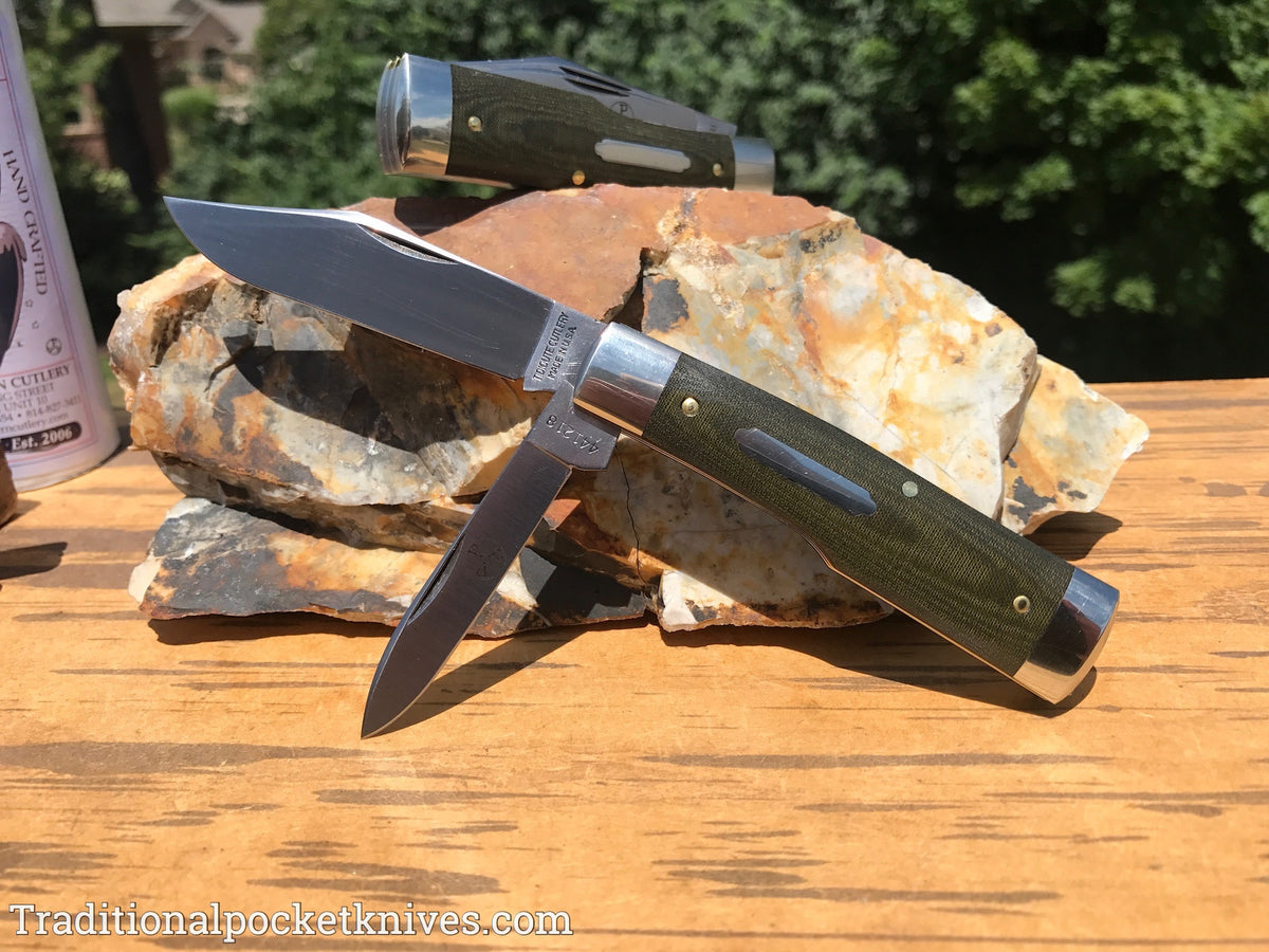 Great Eastern Cutlery #441218 Tidioute Cutlery Buffalo Jack OD Green Linen Micarta