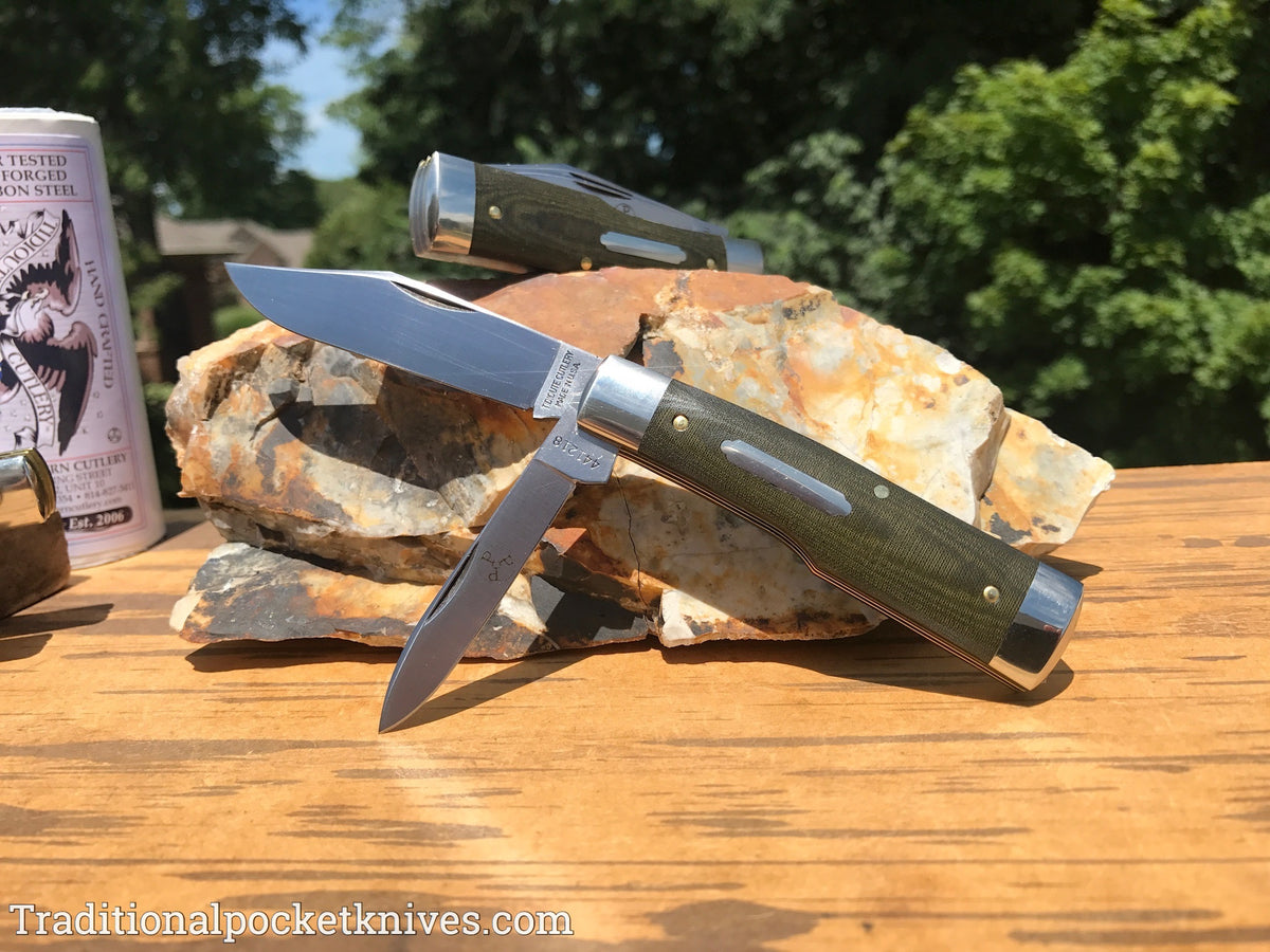 Great Eastern Cutlery #441218 Tidioute Cutlery Buffalo Jack OD Green Linen Micarta