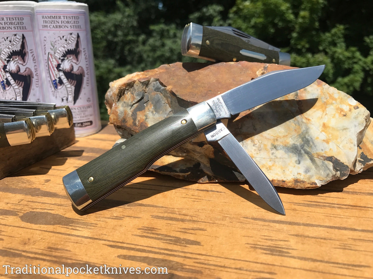 Great Eastern Cutlery #441218 Tidioute Cutlery Buffalo Jack OD Green Linen Micarta