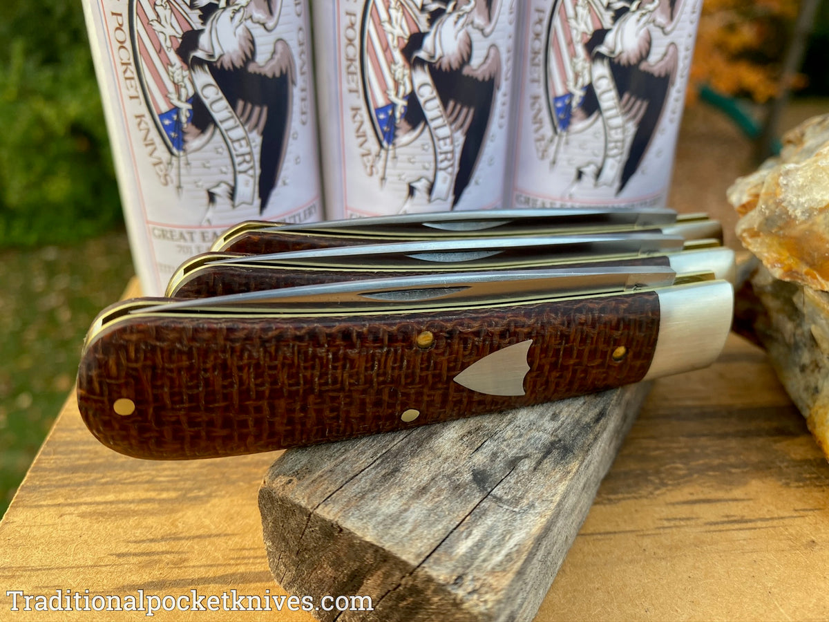 Great Eastern Cutlery #745120 Tidioute Cutlery Mustang Brown Burlap Micarta