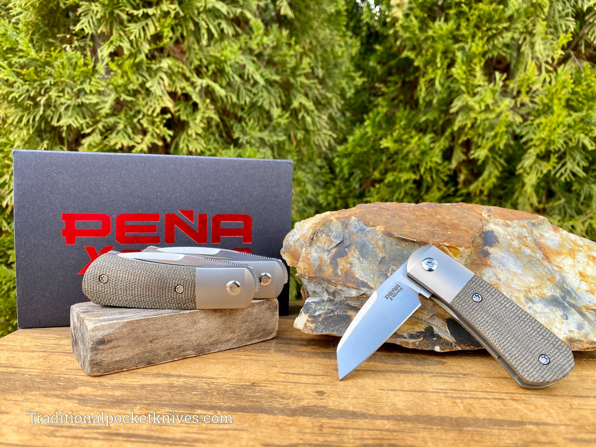 Pena Knives X Series Micro Apache Front Flipper Green Canvas Micarta