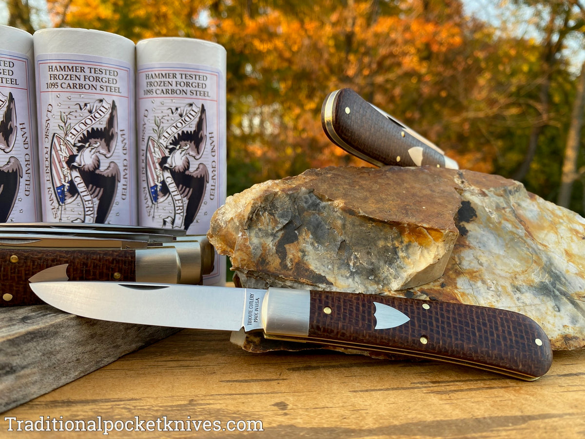 Great Eastern Cutlery #745120 Tidioute Cutlery Mustang Brown Burlap Micarta