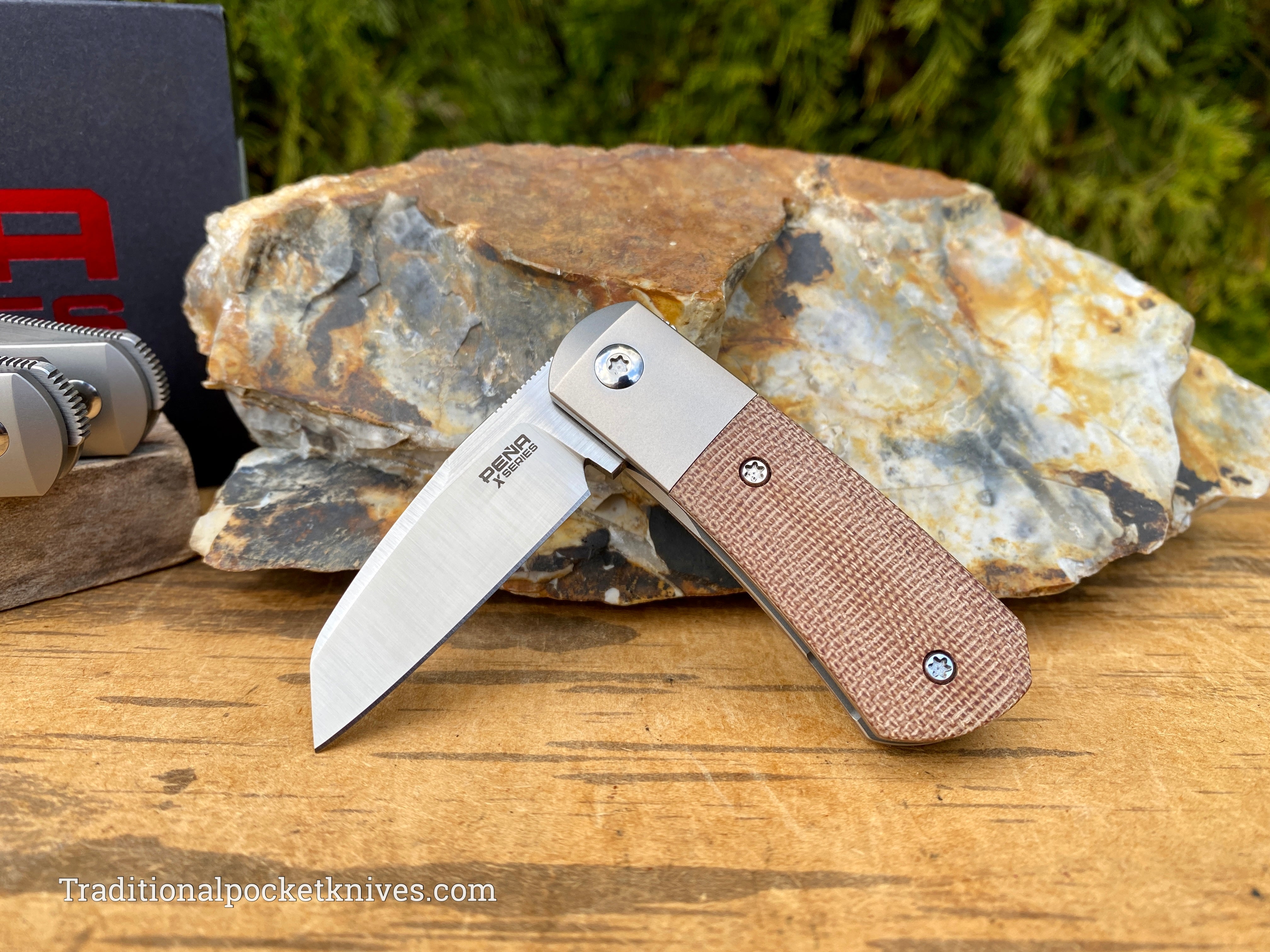 Pena Knives X Series Micro Apache Front Flipper Brown Canvas