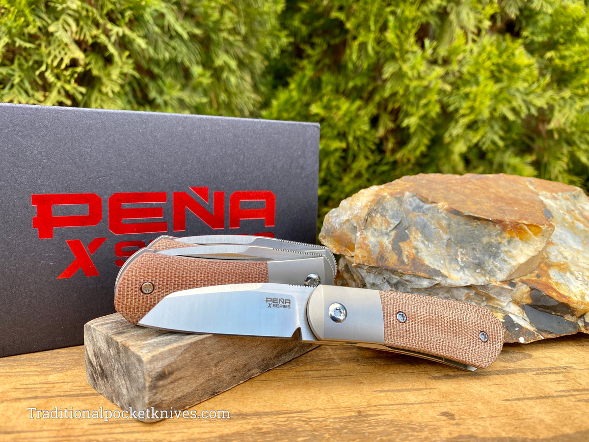 Pena Knives X Series Micro Apache Front Flipper Brown Canvas Micarta