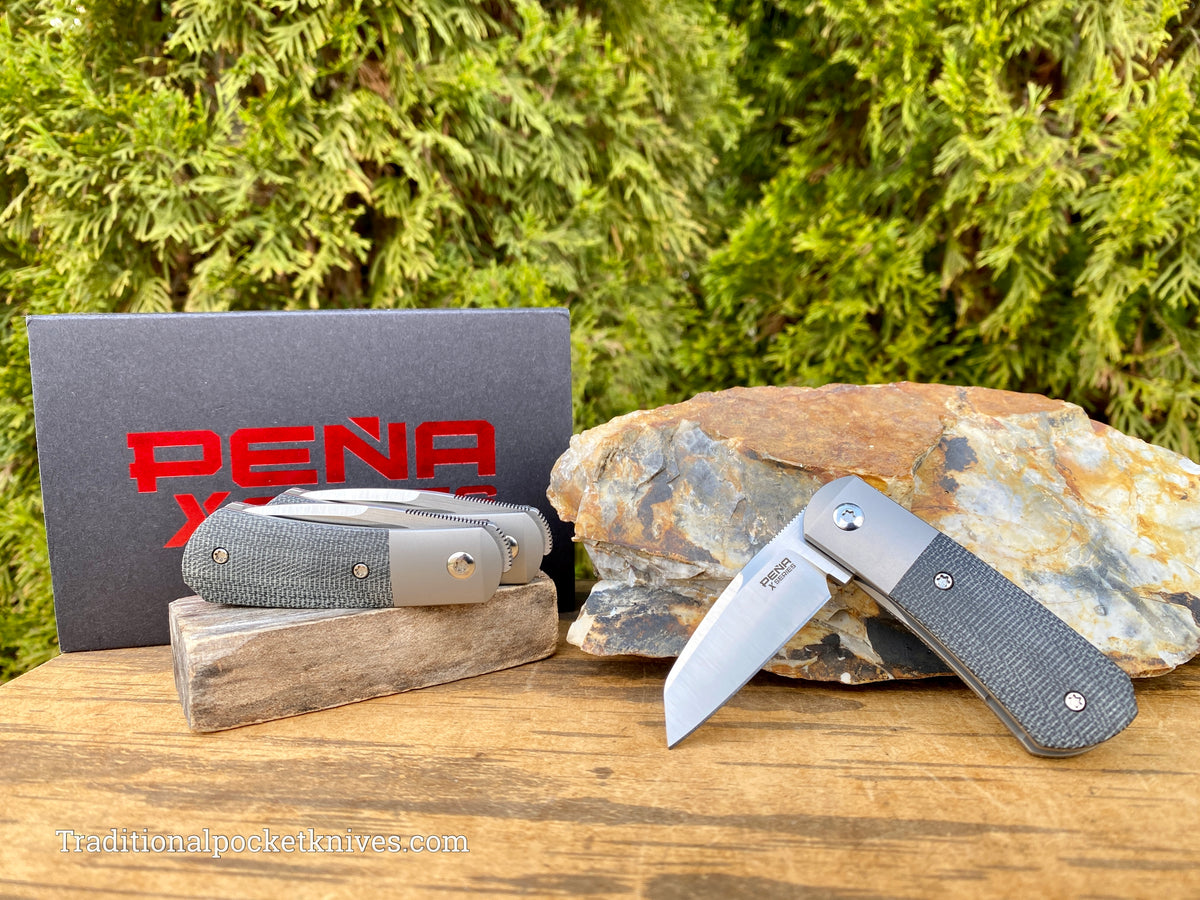 Pena Knives X Series Micro Apache Front Flipper Black Canvas Micarta