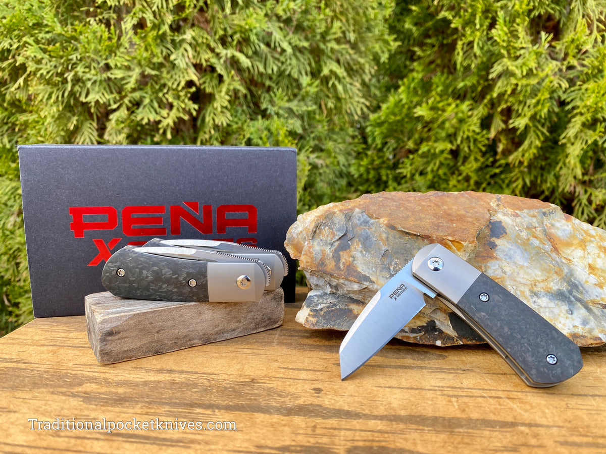 Pena Knives X Series Micro Apache Front Flipper Marble Carbon Fiber