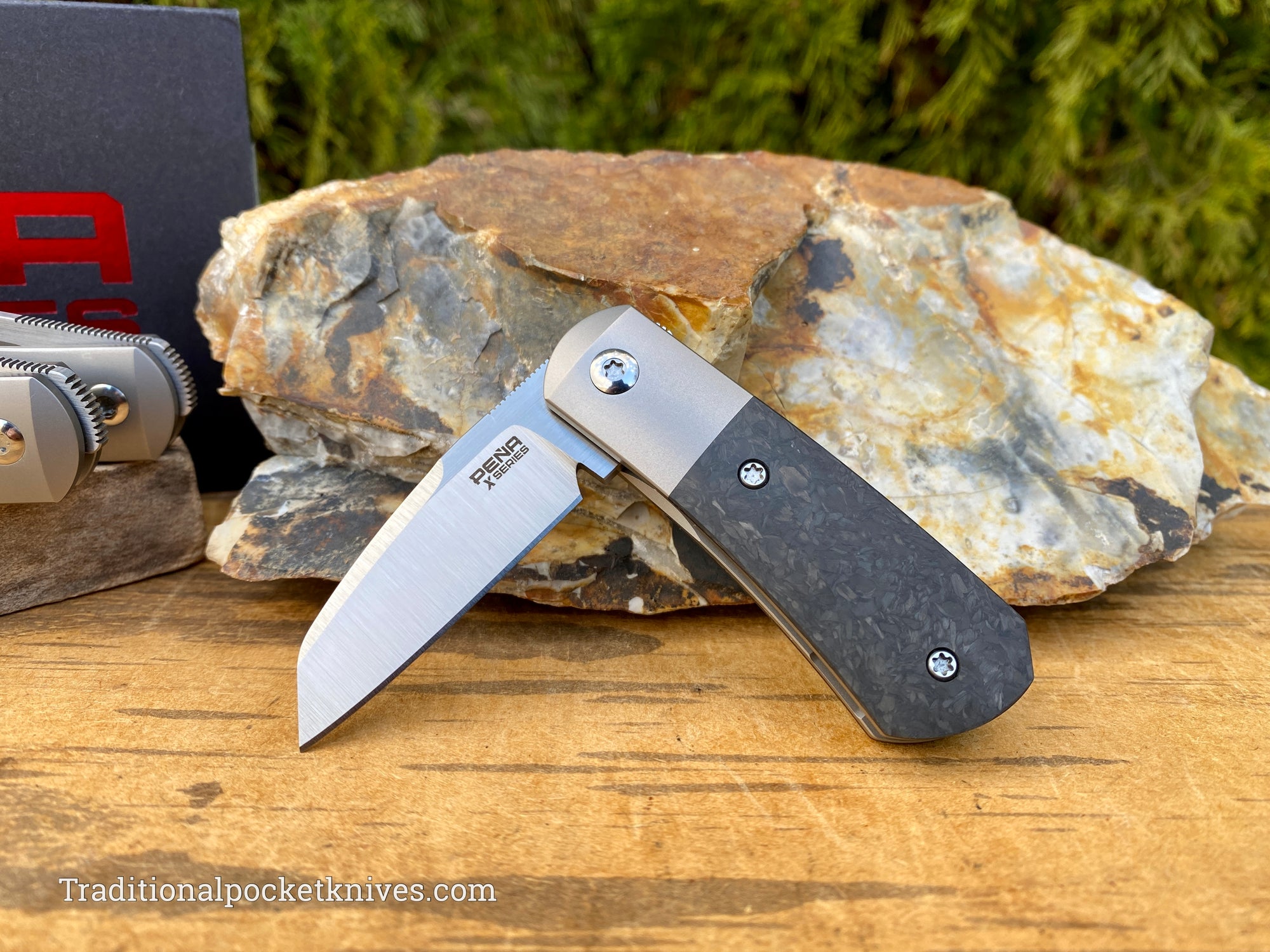 Pena Knives X Series Micro Apache Front Flipper Marble Carbon Fiber