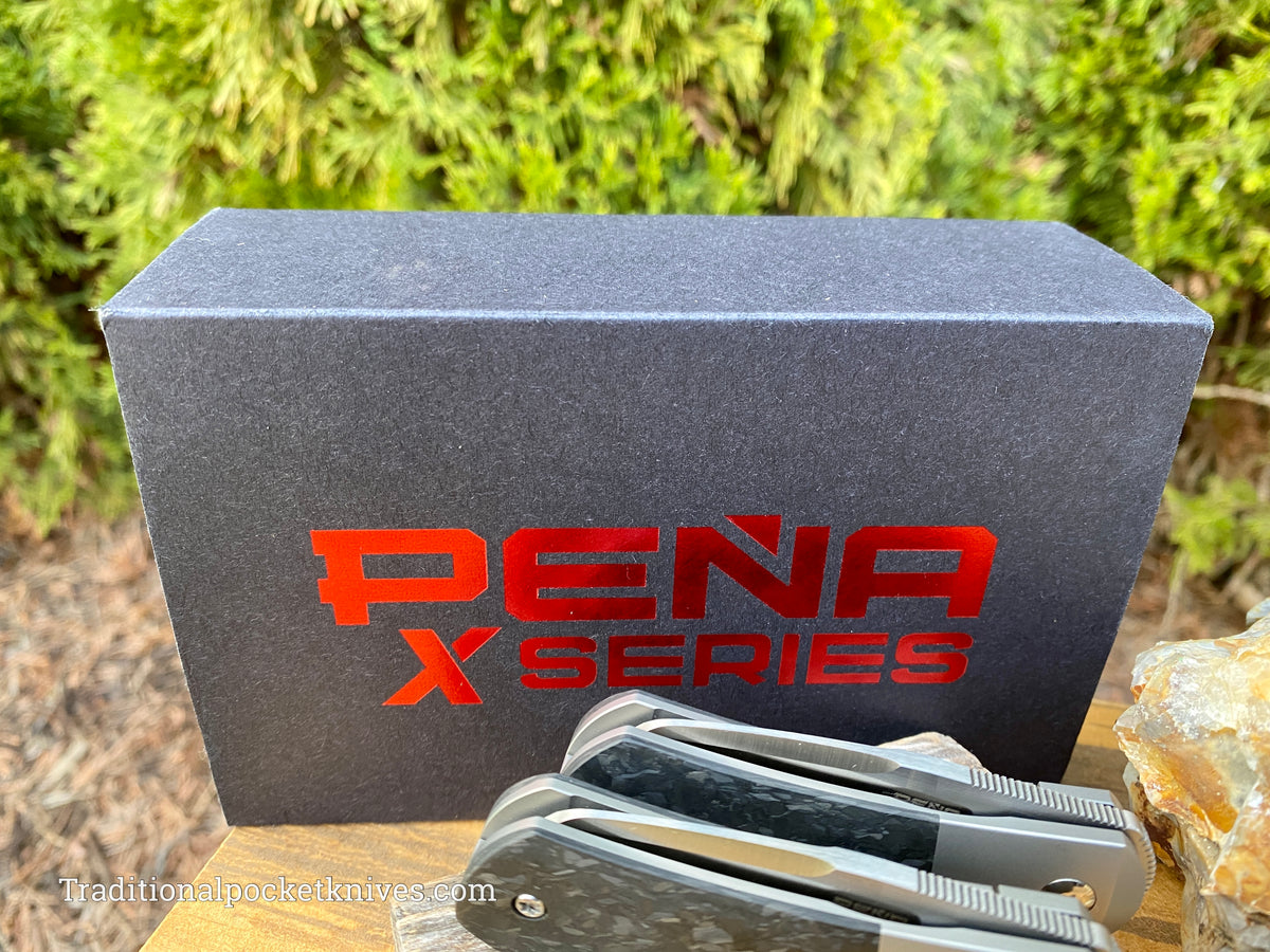 Pena Knives X Series Micro Apache Front Flipper Marble Carbon Fiber