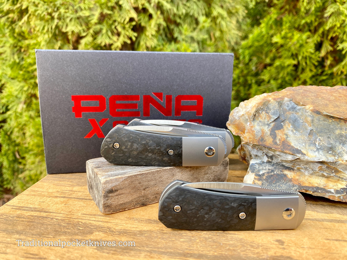 Pena Knives X Series Micro Apache Front Flipper Marble Carbon Fiber