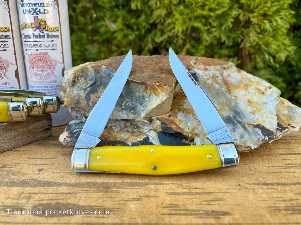 Great Eastern Cutlery #818222 Northfield UNXLD Coon Skinner Smooth Yellow Rose Bone