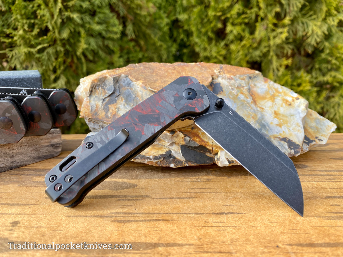 QSP Penguin Knife QS130-URD Shredded Red Carbon Fiber G10 D2 Steel