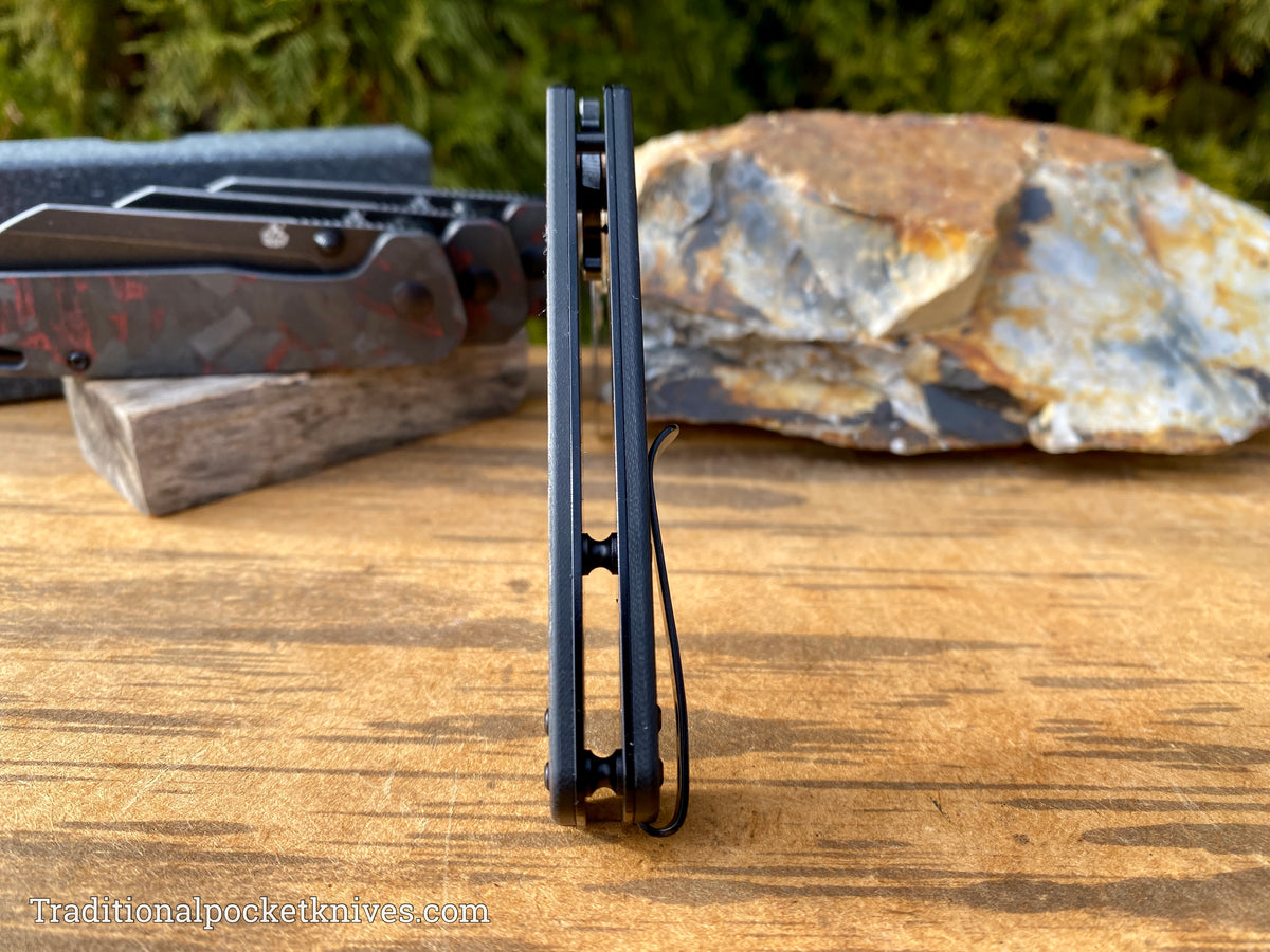 QSP Penguin Knife QS130-URD Shredded Red Carbon Fiber G10 D2 Steel