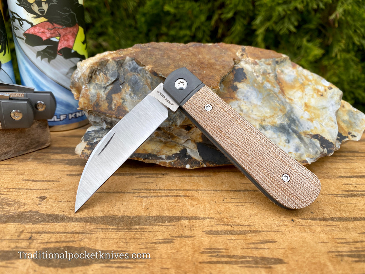 Jack Wolf Knives Laid Back Jack Natural Canvas Micarta