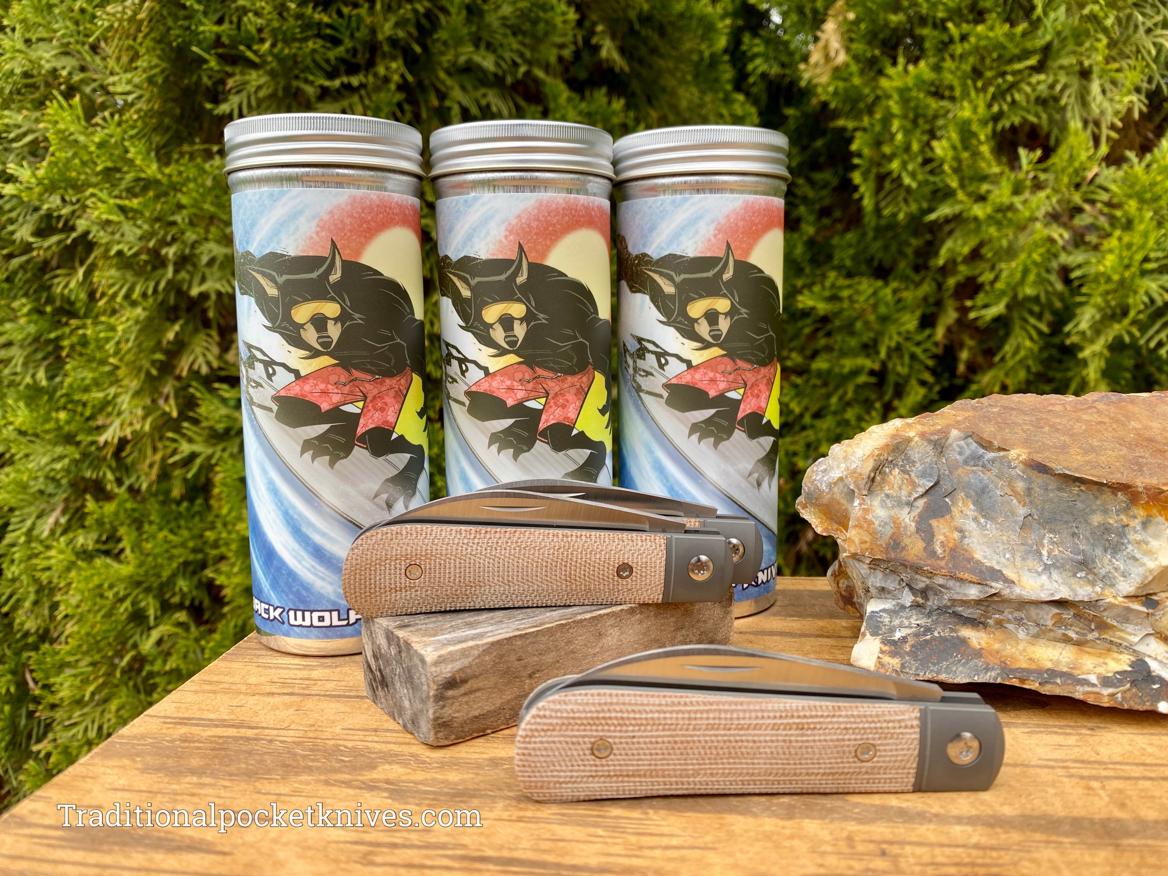 Jack Wolf Knives Laid Back Jack Natural Canvas Micarta - C. Risner