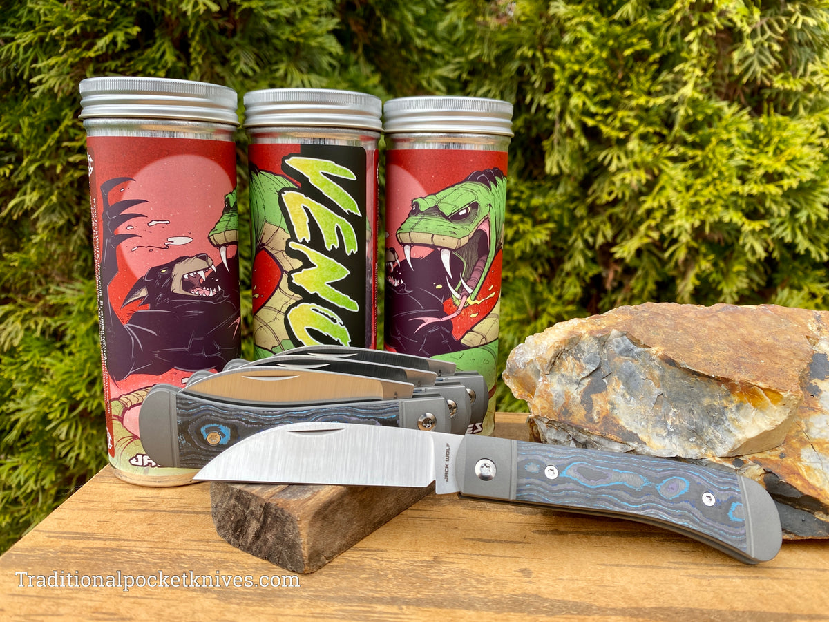 Jack Wolf Knives Venom Jack CamoCarbon Timascus