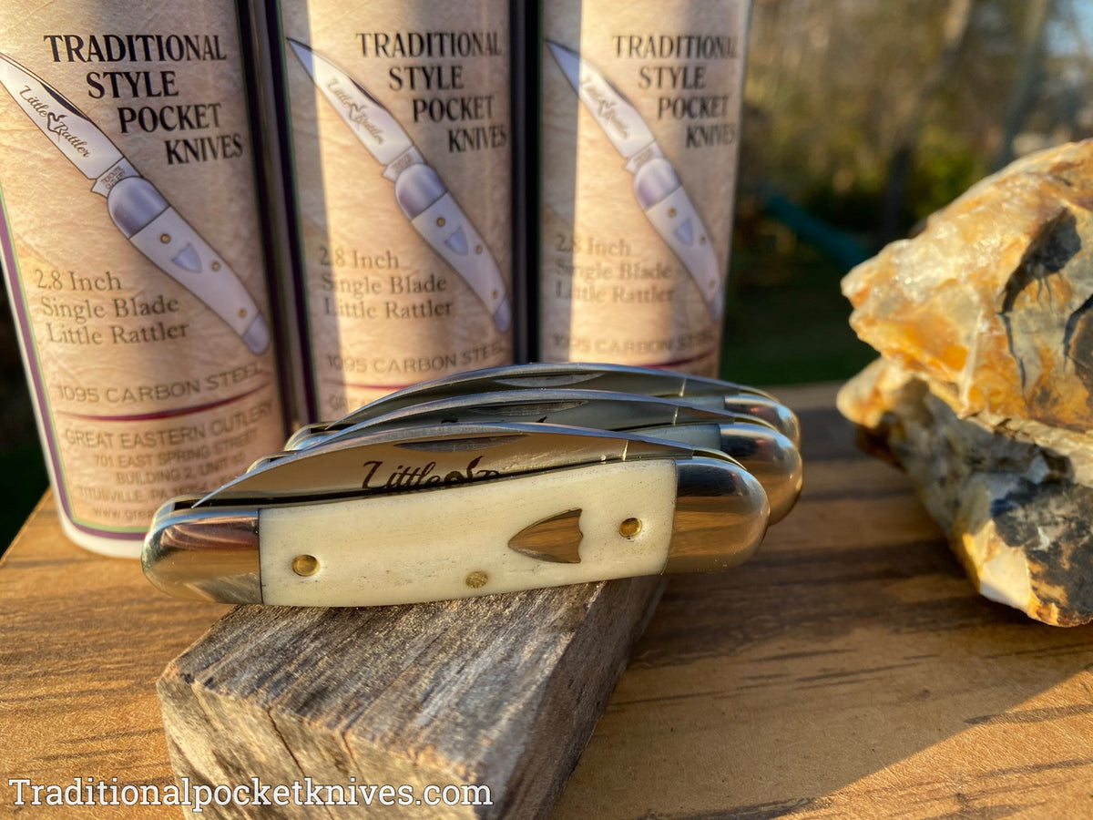Great Eastern Cutlery #190120 Tidioute Cutlery Little Rattler Smooth White Bone
