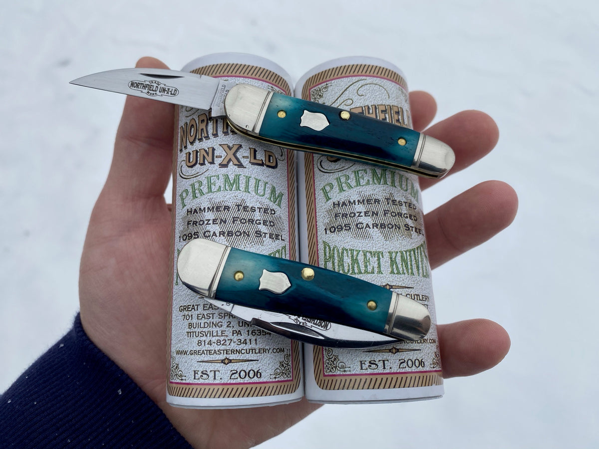 Great Eastern Cutlery #190120 Northfield UN-X-LD Little Rattler Blue Teal Natural Bone