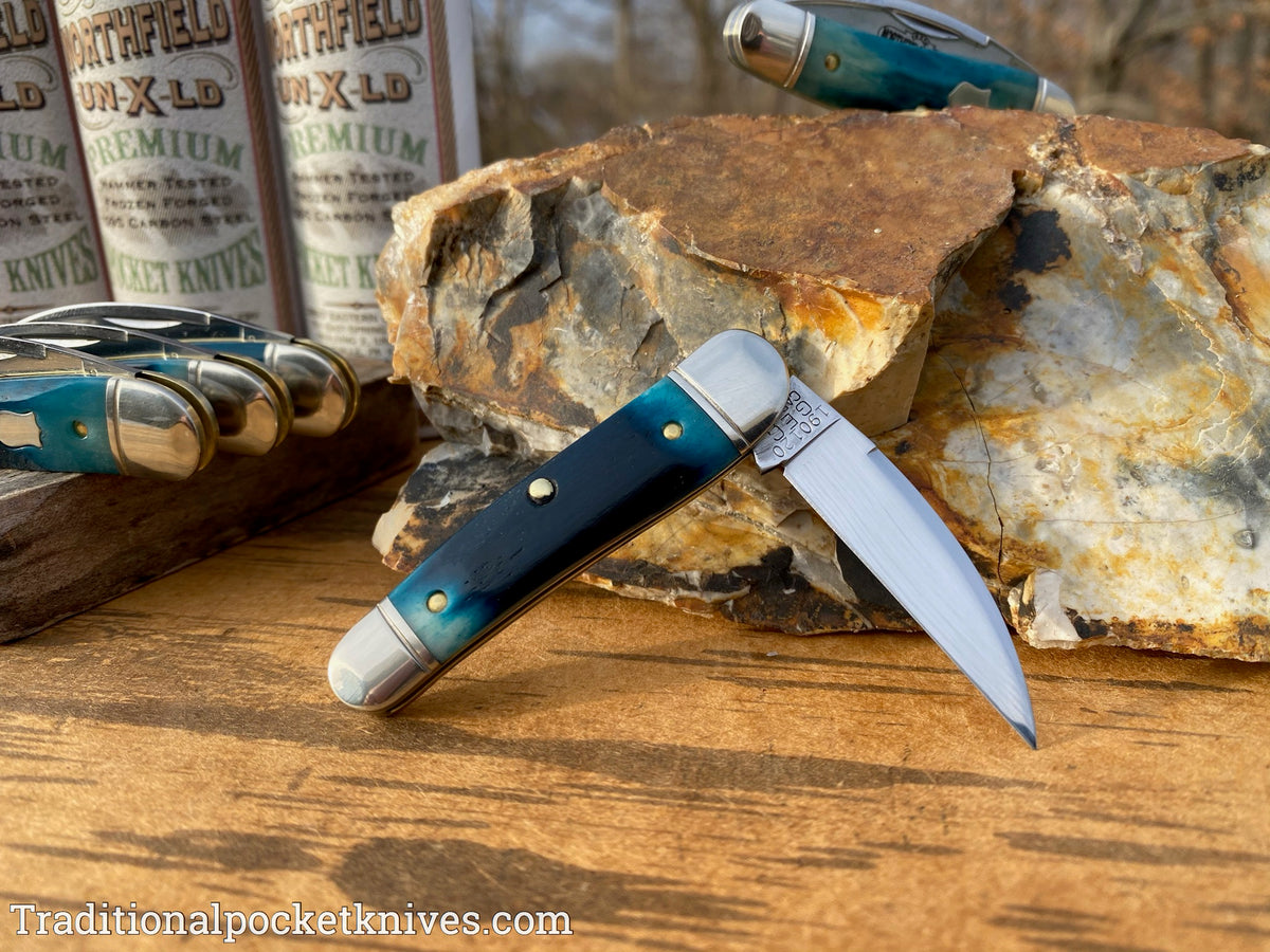 Great Eastern Cutlery #190120 Northfield UN-X-LD Little Rattler Blue Teal Natural Bone