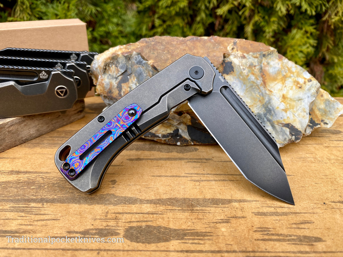QSP Rhino Knife QS143-B Black Stonewashed Titanium Black Stonewashed M390 Steel