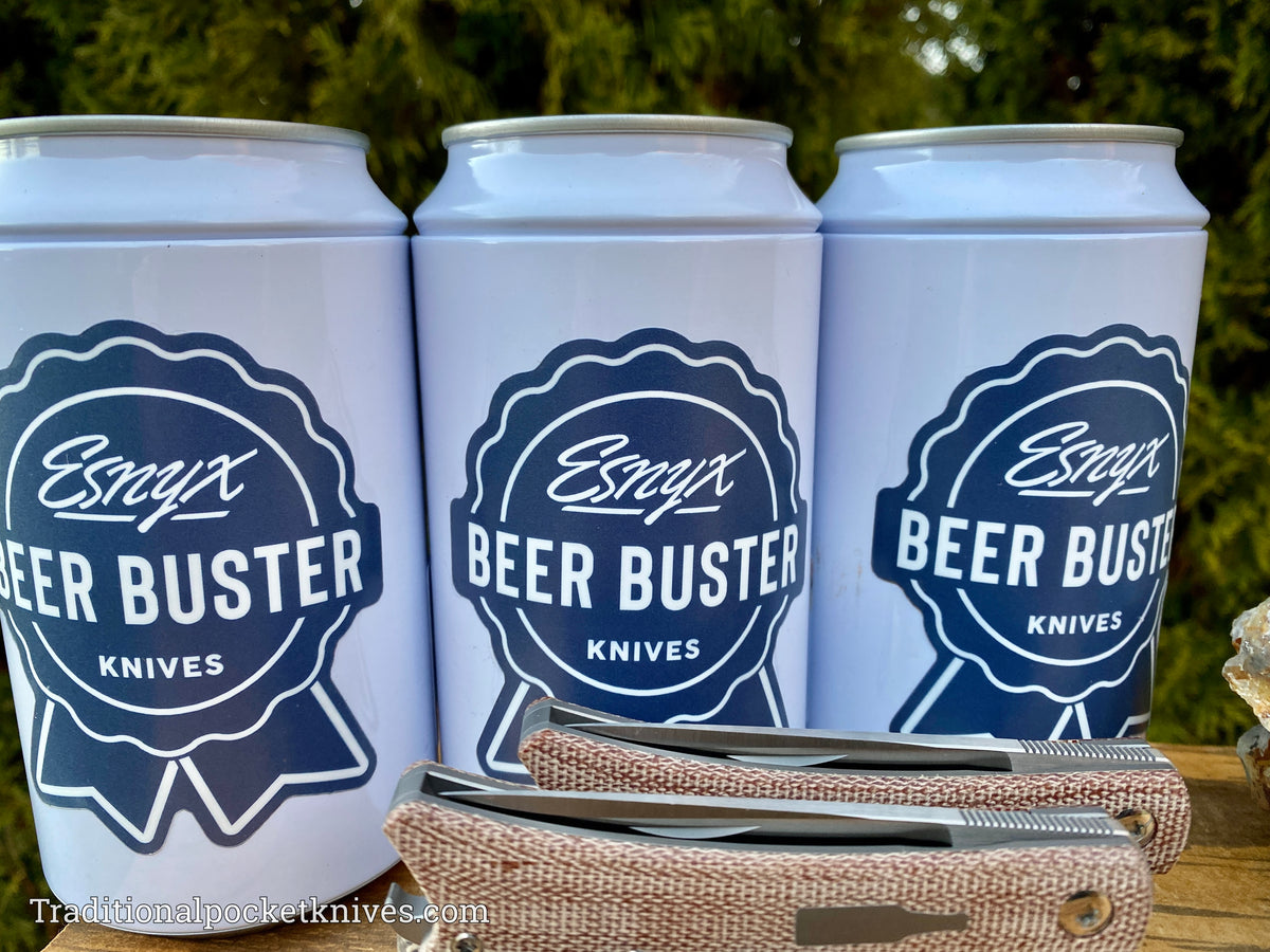 ESNYX Silver Line Beer Buster Junior Front Flipper Brown Micarta Satin M390