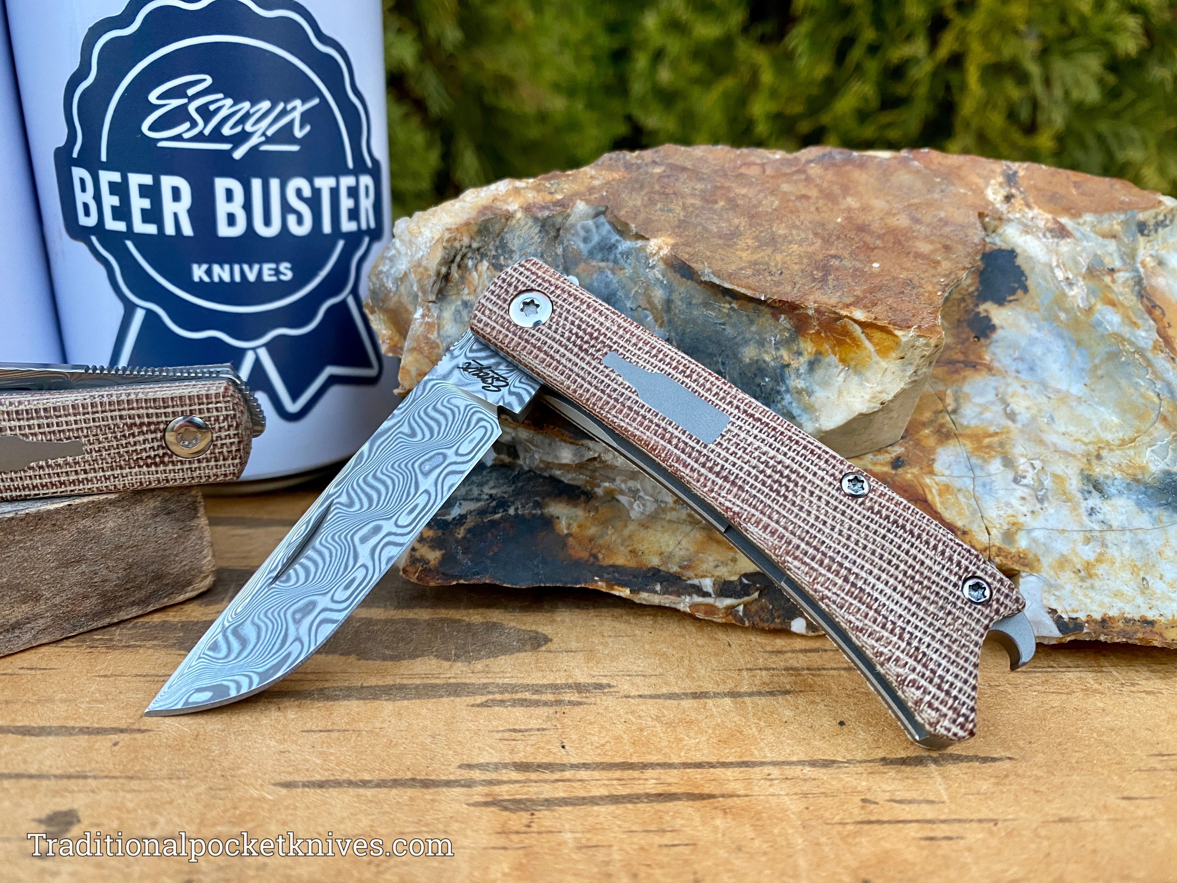 ESNYX Silver Line Beer Buster Junior Front Flipper Brown Micarta