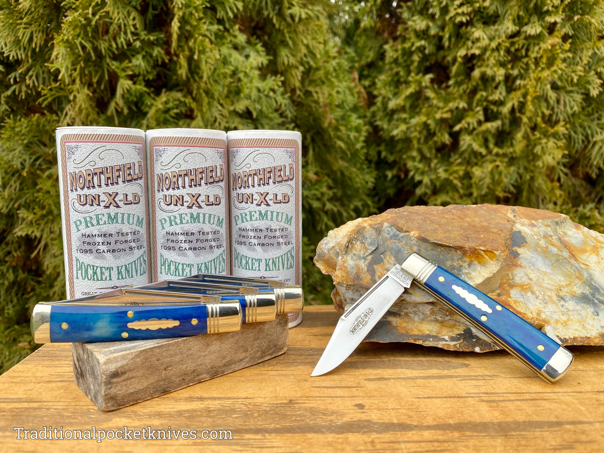 Great Eastern Cutlery #941121 Northfield UNXLD Liberty Blue Smooth Camel Bone