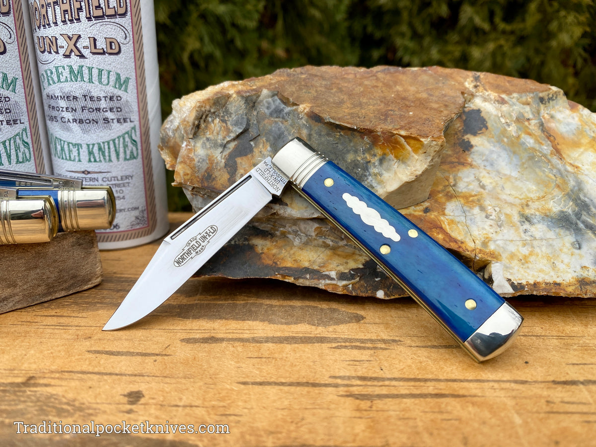 Great Eastern Cutlery #941121 Northfield UNXLD Liberty Blue Smooth Camel Bone