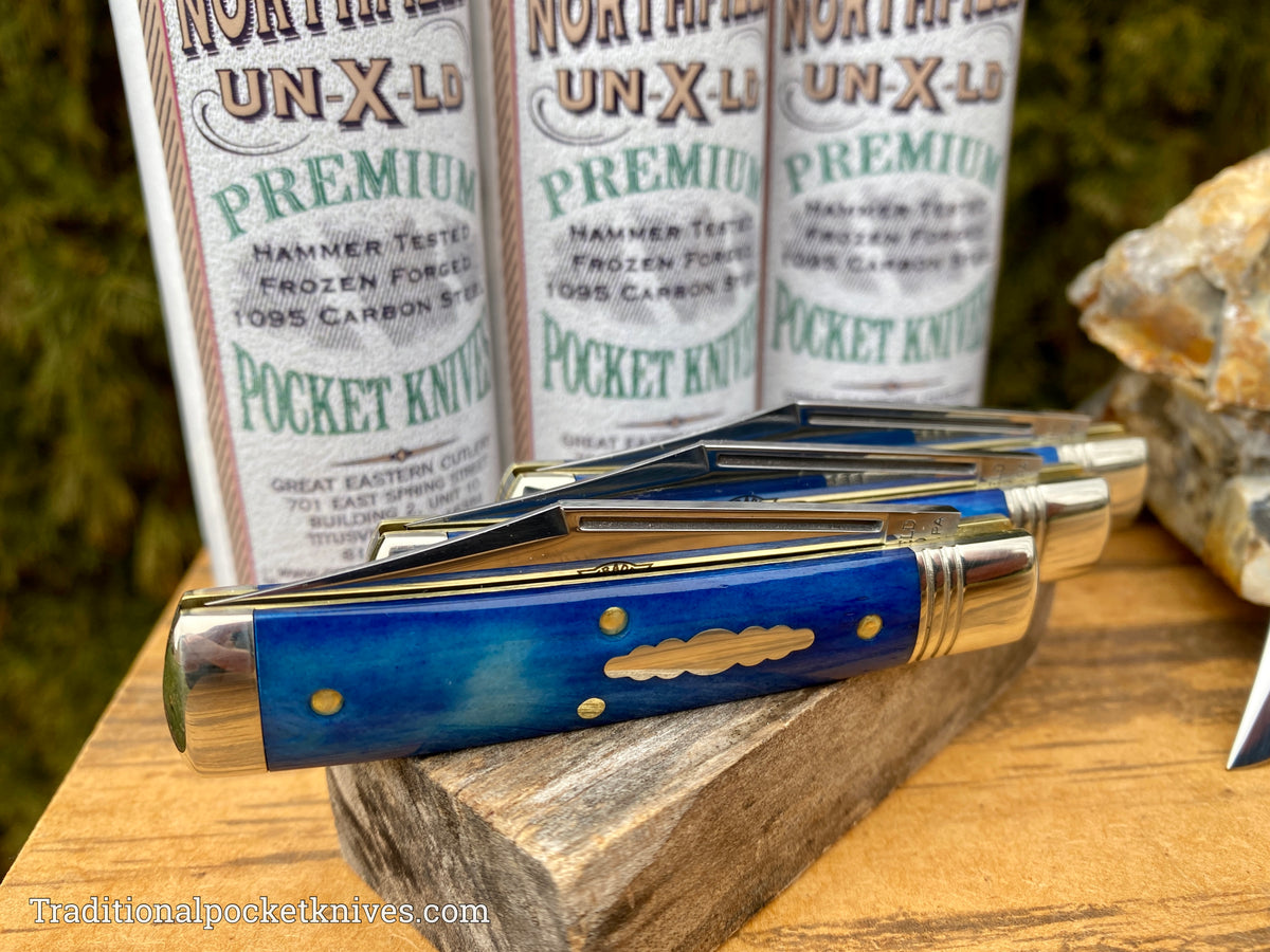 Great Eastern Cutlery #941121 Northfield UNXLD Liberty Blue Smooth Camel Bone