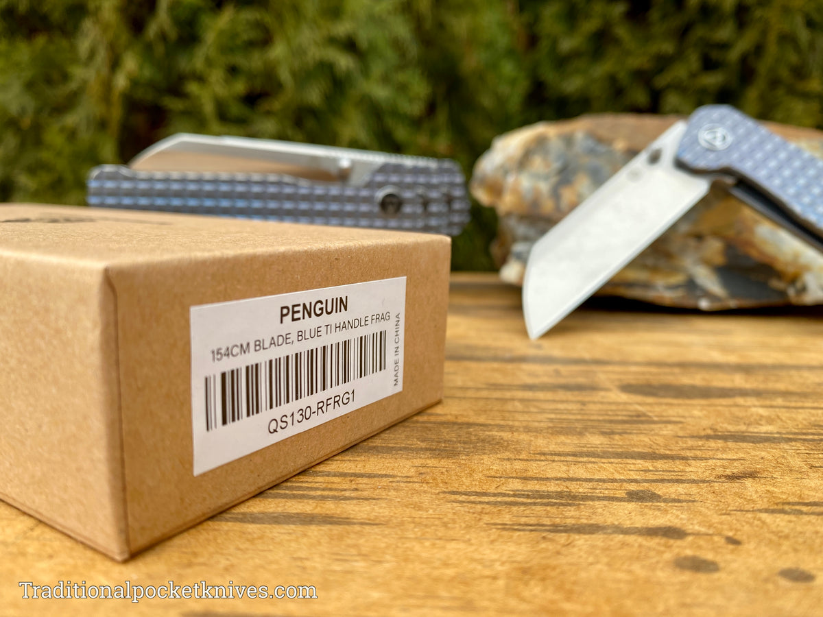 QSP Penguin Knife QS130-RFRG1 Blue Titanium Frag 154CM