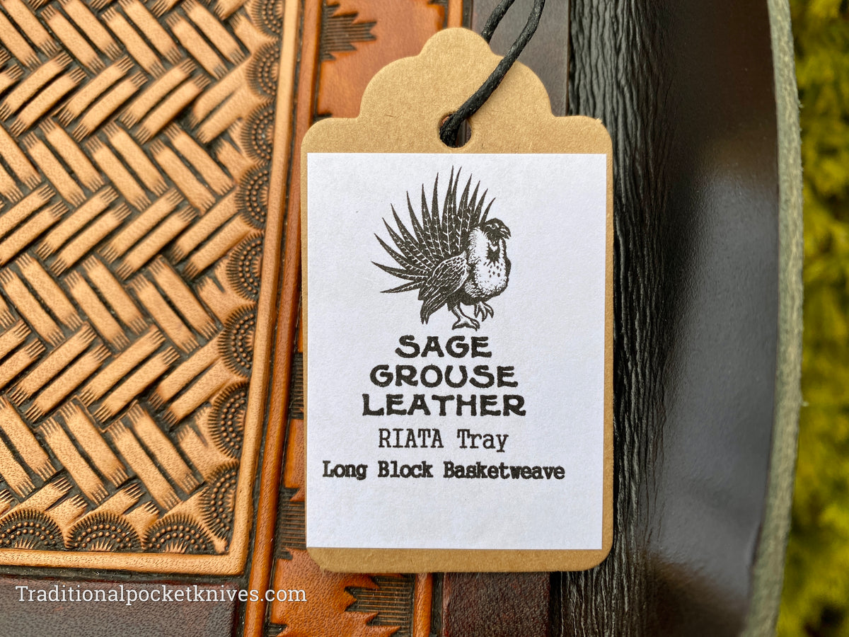 Sage Grouse Leather RIATA Packable Tooled Leather Catch-All Tray Long Block Basketweave