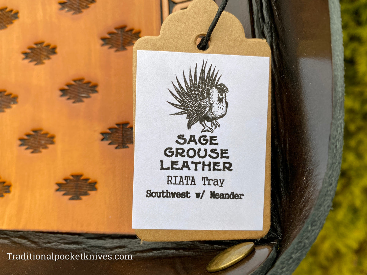 Sage Grouse Leather RIATA Packable Tooled Leather Catch-All Tray Southwest w/Meander
