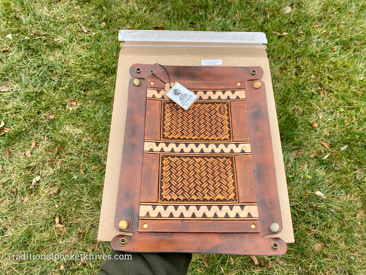 Sage Grouse Leather RIATA Packable Tooled Leather Catch-All Tray Southwest w/Meander