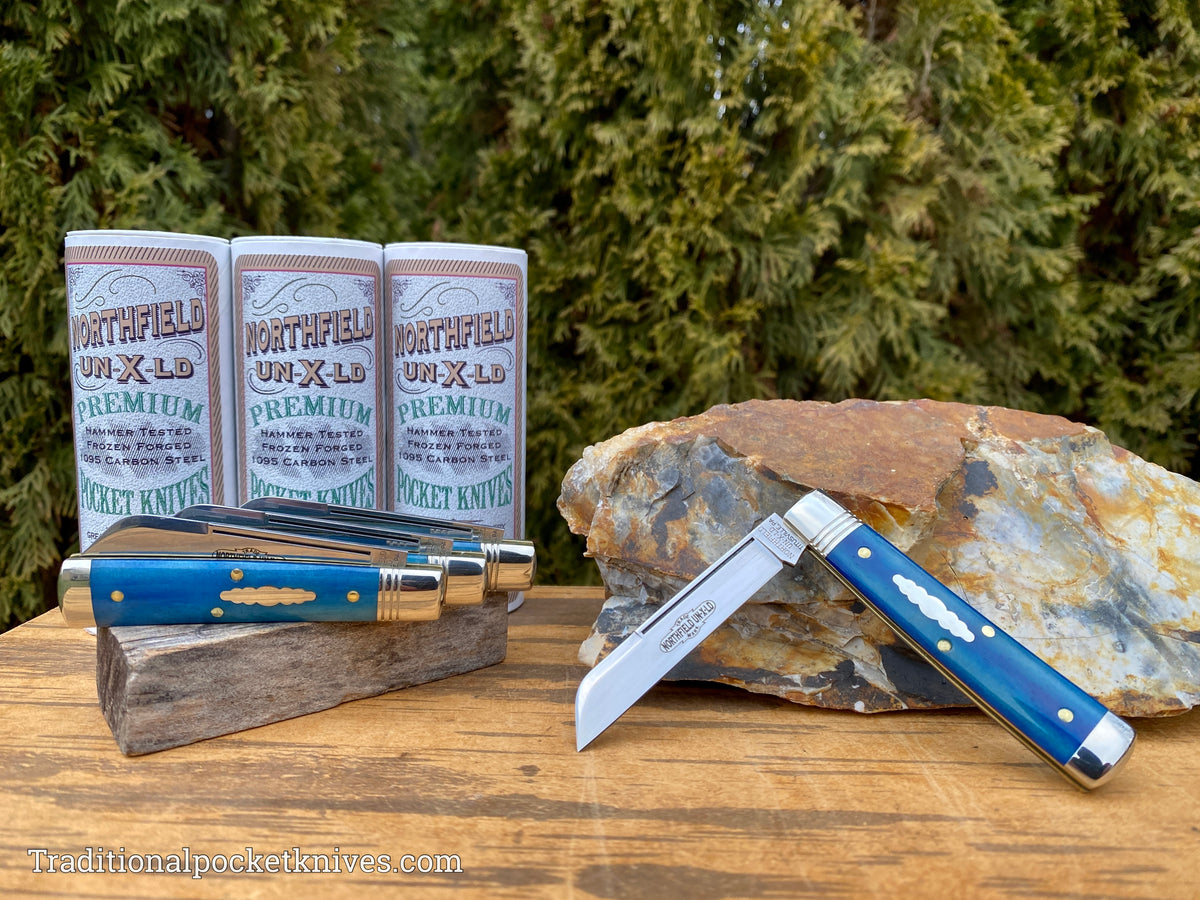 Great Eastern Cutlery #493121 Northfield UNXLD Freedom Blue Smooth Camel Bone