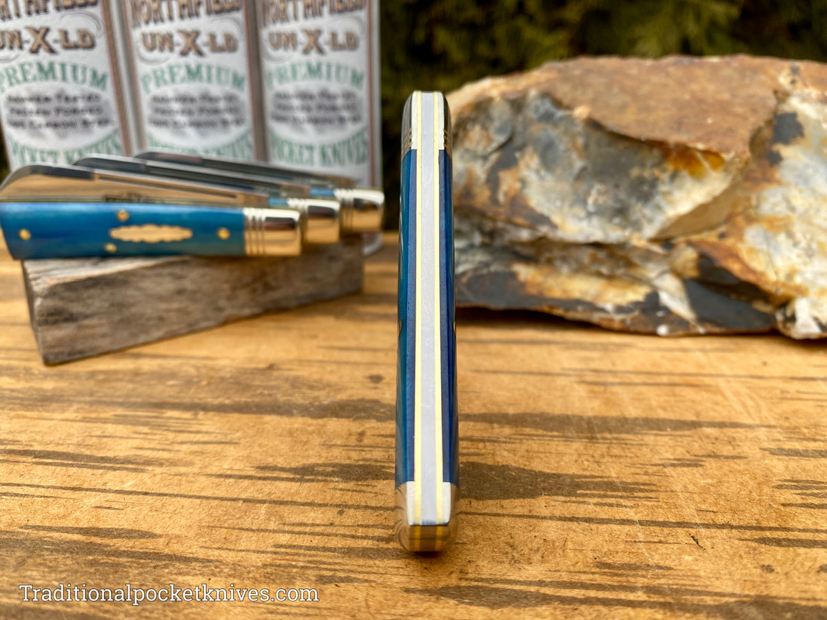 Great Eastern Cutlery #493121 Northfield UNXLD Freedom Blue Smooth Camel Bone