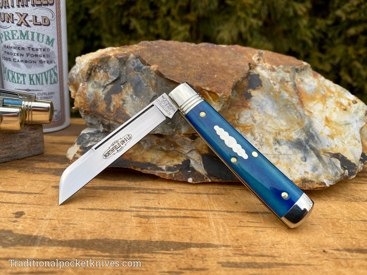 Great Eastern Cutlery #493121 Northfield UNXLD Freedom Blue Smooth Camel Bone