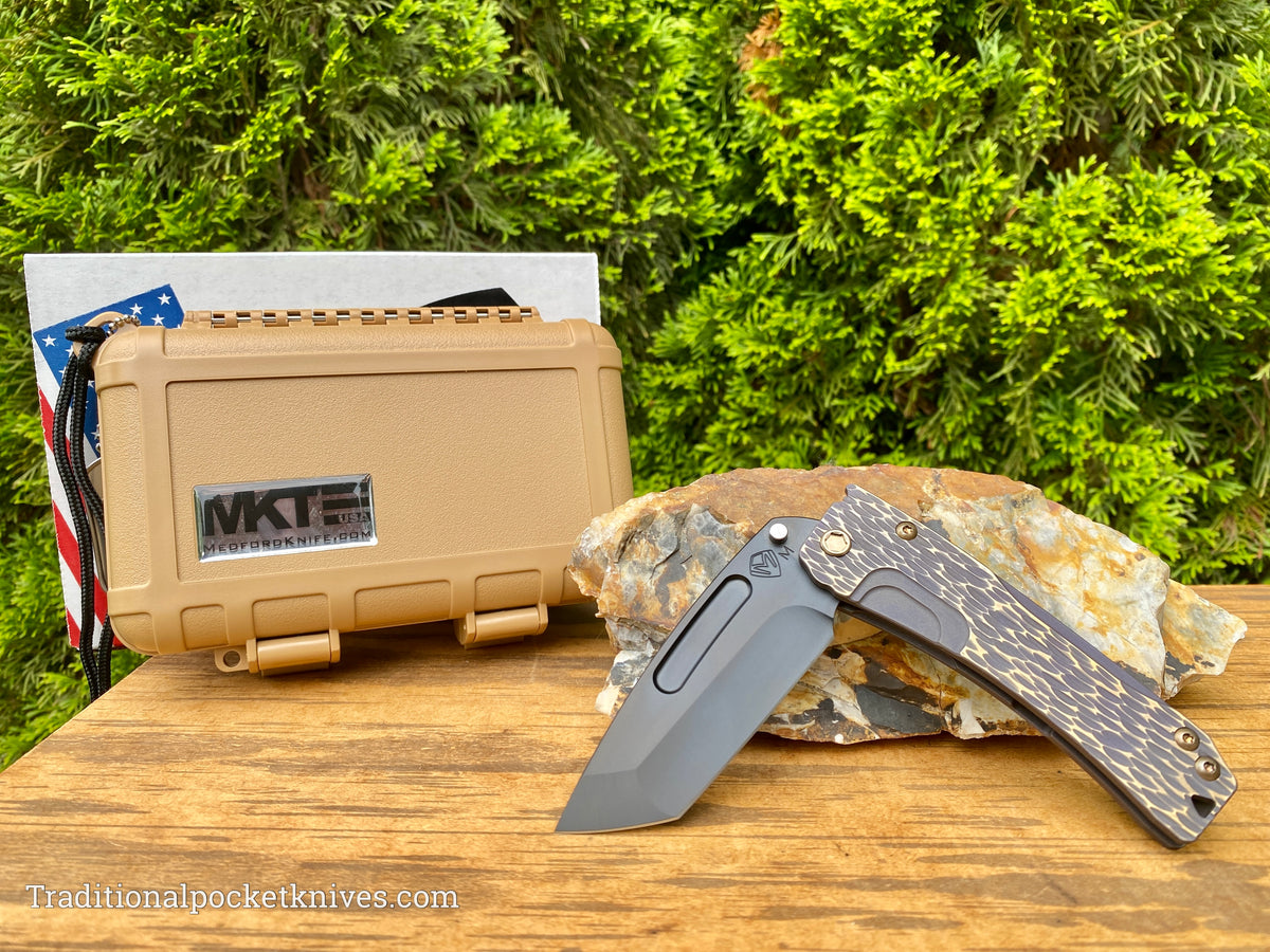 Medford Knives Slim Midi PVD Tanto / Magnacut / Bead Blasted, Violet w/Brushed, Bronze Flats &quot;Dragon Skin&quot; Handle / Bronze HW / PVD Clip