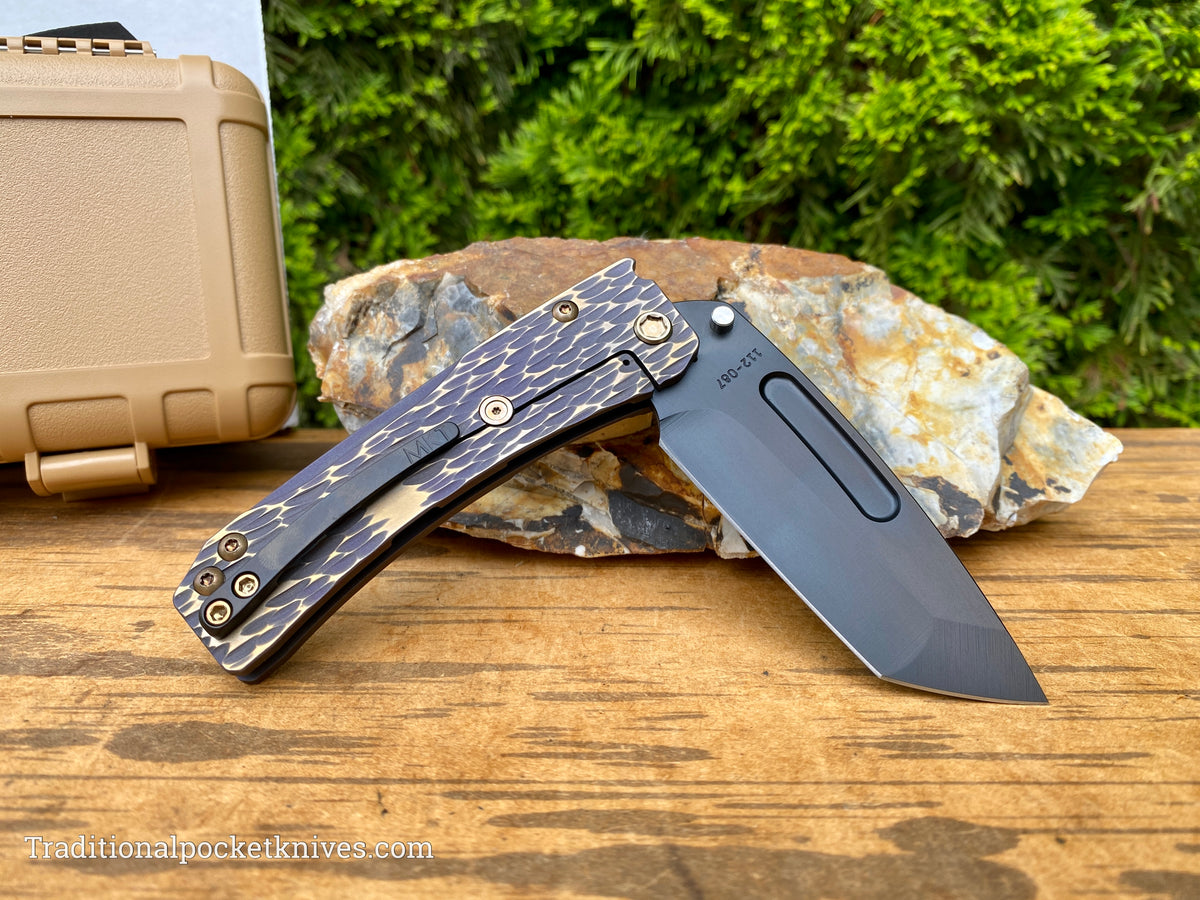 Medford Knives Slim Midi PVD Tanto / Magnacut / Bead Blasted, Violet w/Brushed, Bronze Flats &quot;Dragon Skin&quot; Handle / Bronze HW / PVD Clip