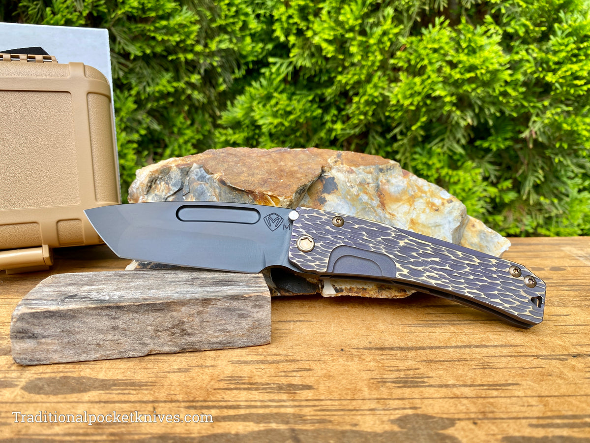 Medford Knives Slim Midi PVD Tanto / Magnacut / Bead Blasted, Violet w/Brushed, Bronze Flats &quot;Dragon Skin&quot; Handle / Bronze HW / PVD Clip