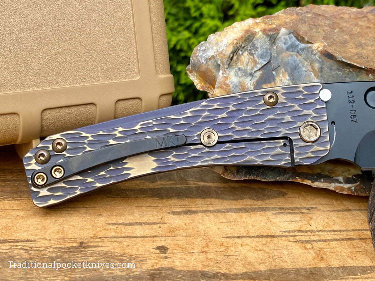 Medford Knives Slim Midi PVD Tanto / Magnacut / Bead Blasted, Violet w/Brushed, Bronze Flats &quot;Dragon Skin&quot; Handle / Bronze HW / PVD Clip