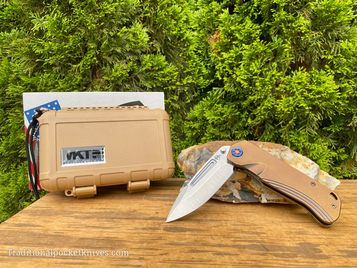 Medford Knives Proxima Tumbled Drop Point / S35VN / Bronze Handles / Flamed HW / Flamed Clip