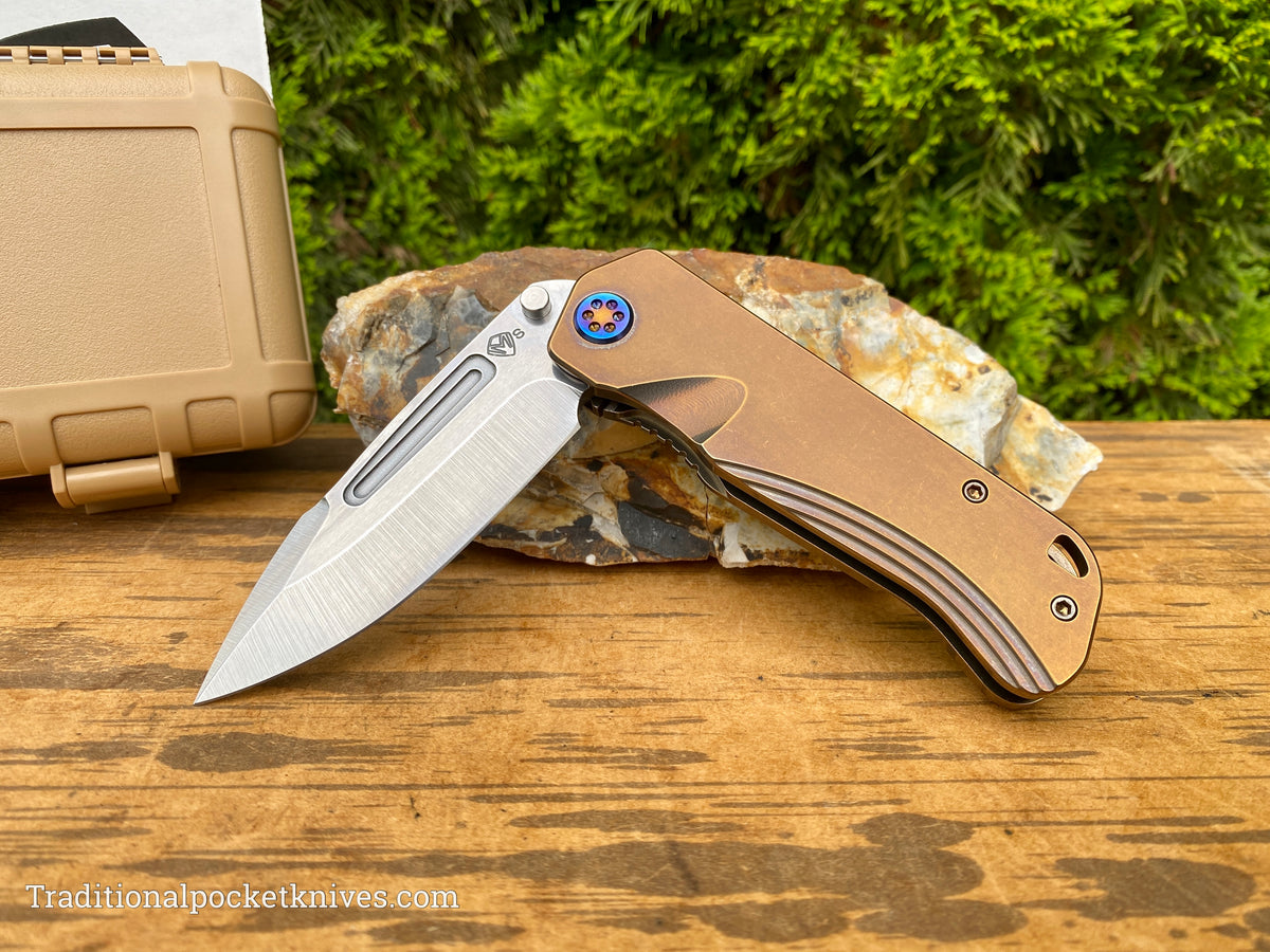 Medford Knives Proxima Tumbled Drop Point / S35VN / Bronze Handles / Flamed HW / Flamed Clip