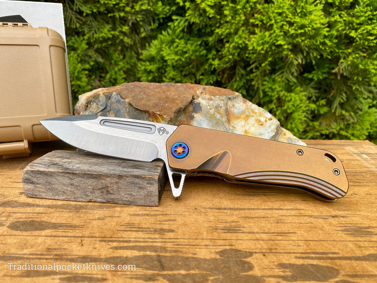 Medford Knives Proxima Tumbled Drop Point / S35VN / Bronze Handles / Flamed HW / Flamed Clip