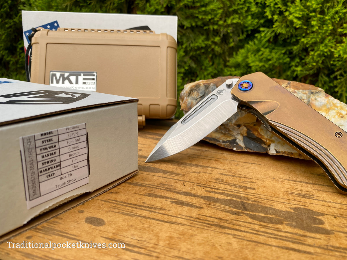 Medford Knives Proxima Tumbled Drop Point / S35VN / Bronze Handles / Flamed HW / Flamed Clip